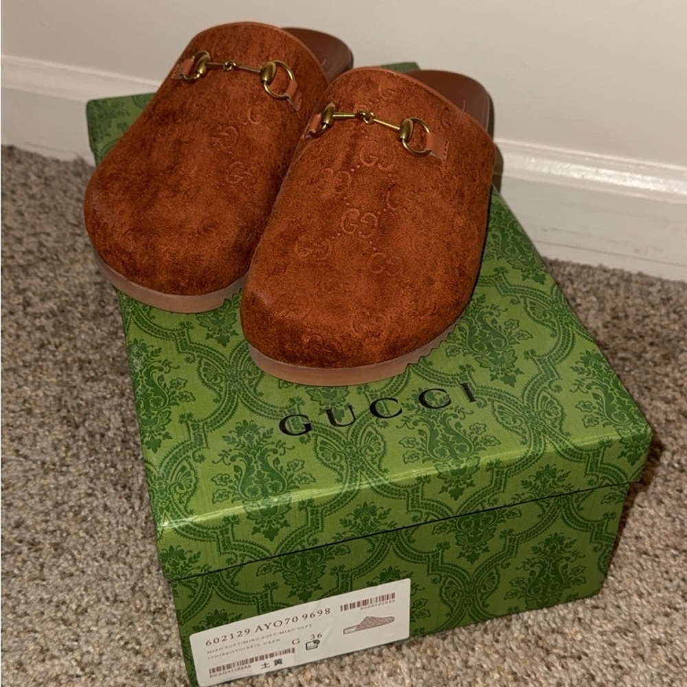 Chestnut Suede Slip-Ons with Gold Detail